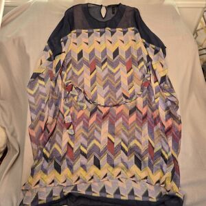 BCBGMAXAZRIA Suzy Chevron Dress Kaftan Small Sheer Overlay High Low Hem Lined